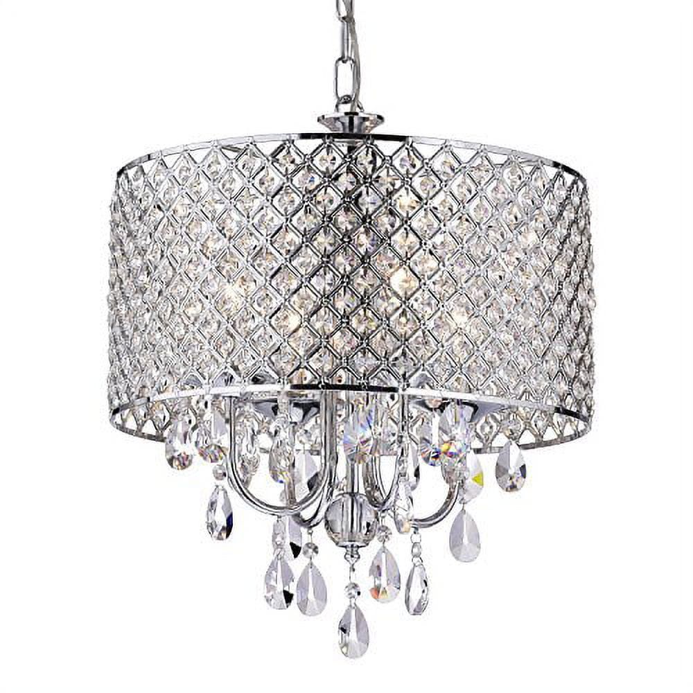 Chrome and Crystal 4-Light Drum Chandelier with Beaded Shade