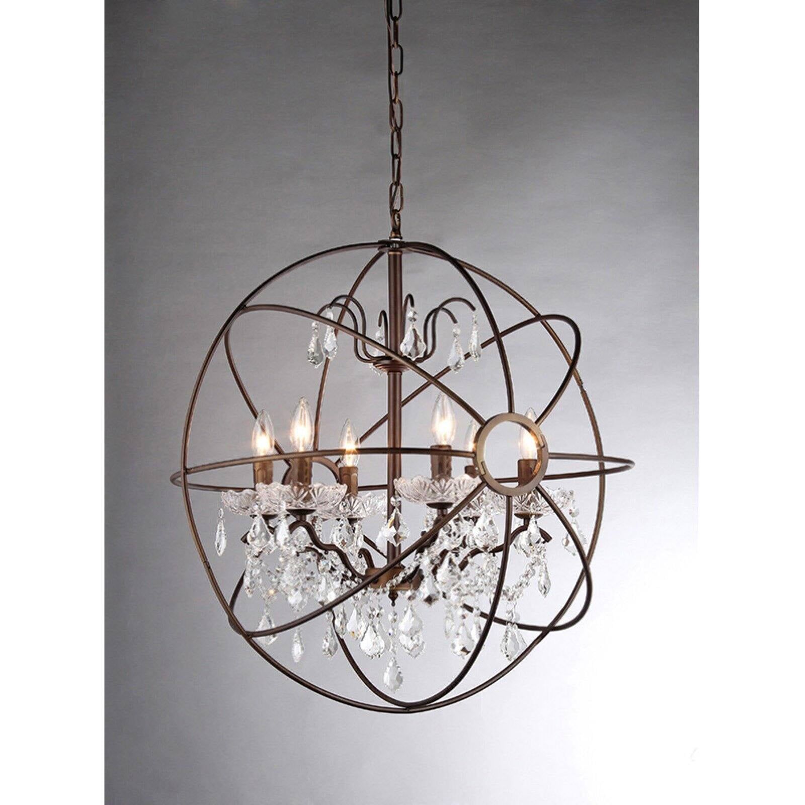 Antique Bronze Geometric Cage Pendant Light with Crystals