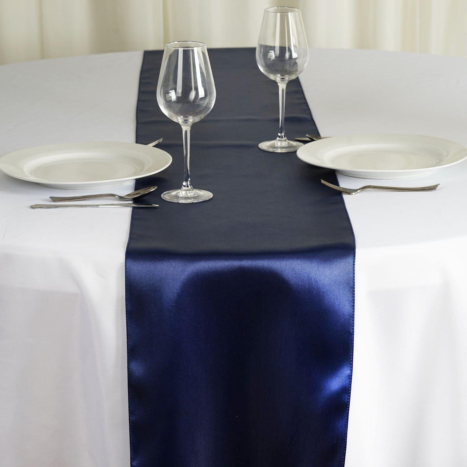 Navy Blue Satin 12" x 108" Table Runner Set