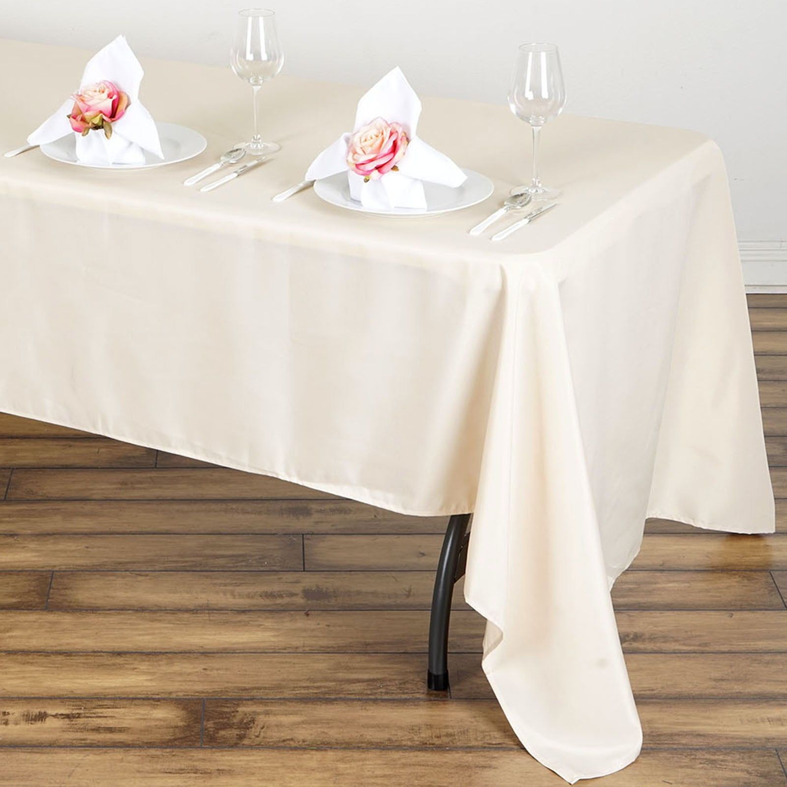 Beige Rectangular Polyester Tablecloth 60 x 126 Inch