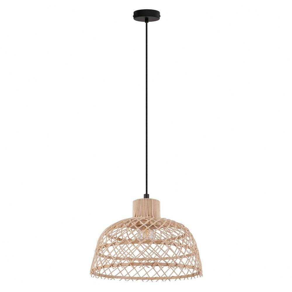 Ausnby Black Steel Dome Pendant with Natural Wood Shade