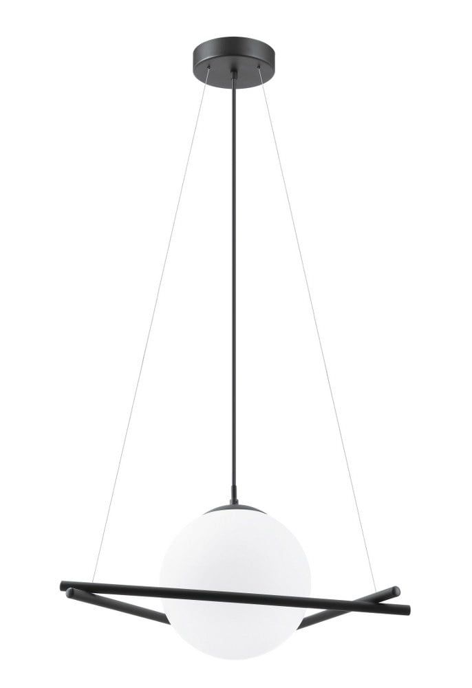 Salvezinas Matte Black Modern Globe Pendant with White Glass