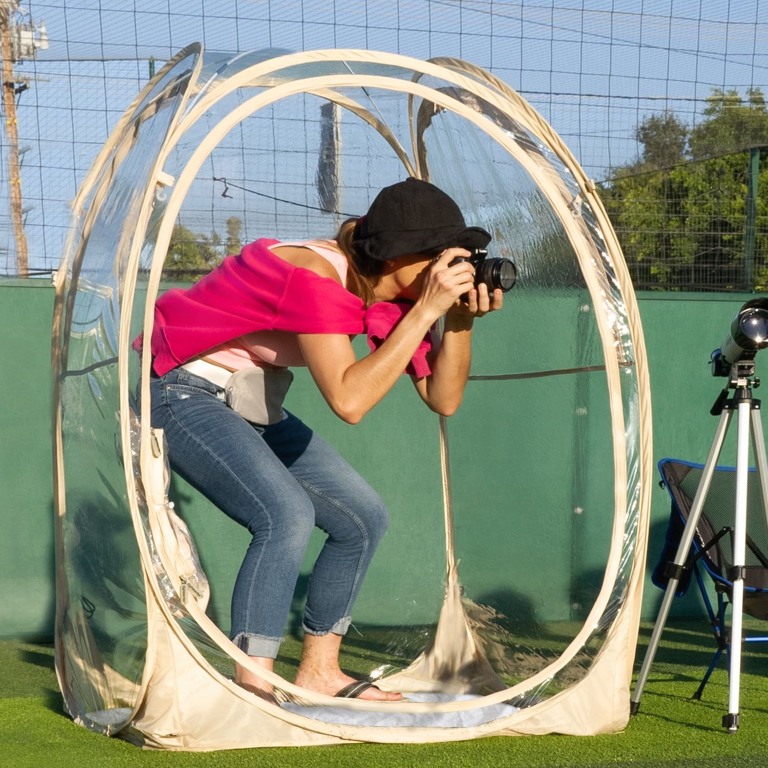 Clear PVC Pop-Up Sports Tent with Beige Frame