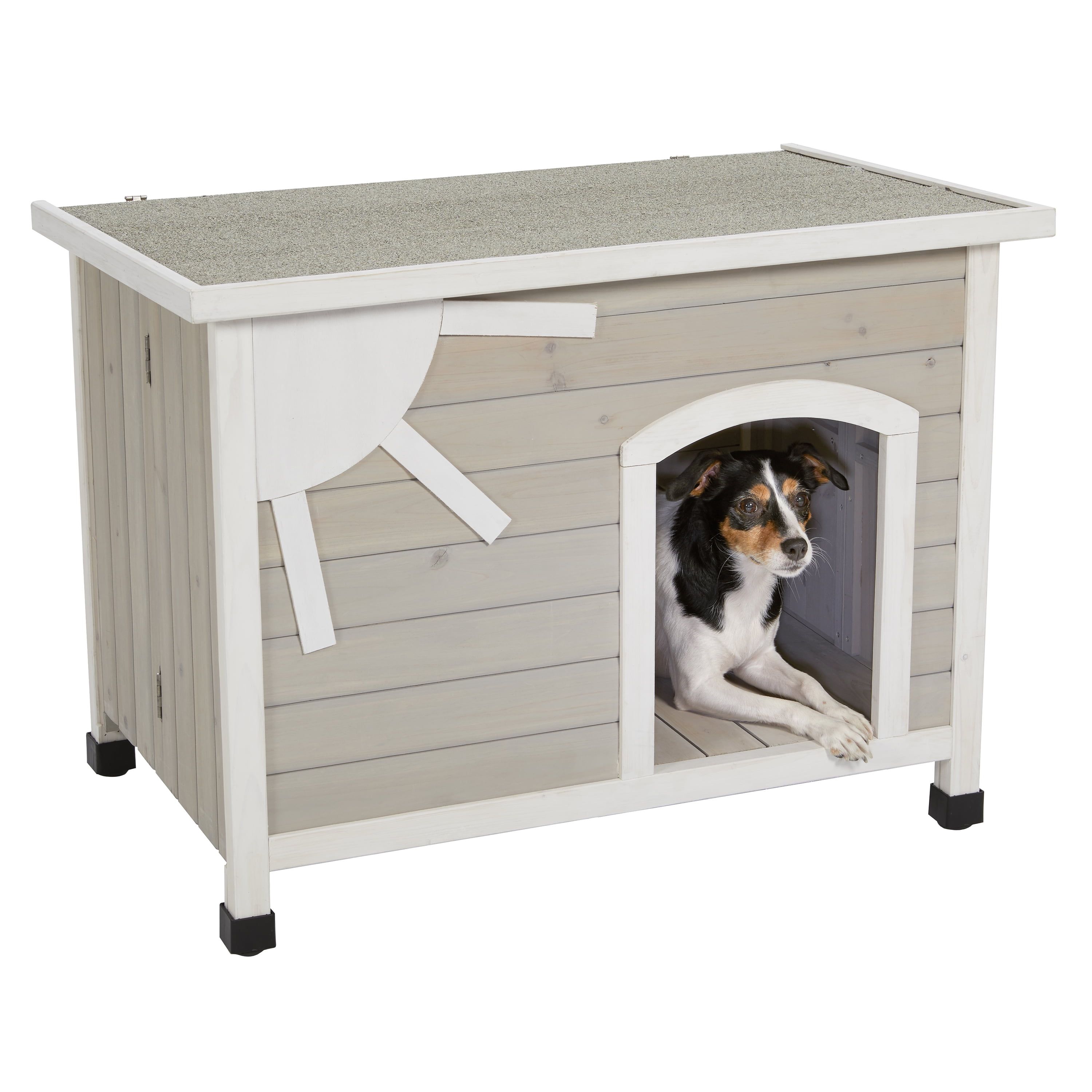 Small Beige Wood Folding Outdoor Dog House with Raised Floor