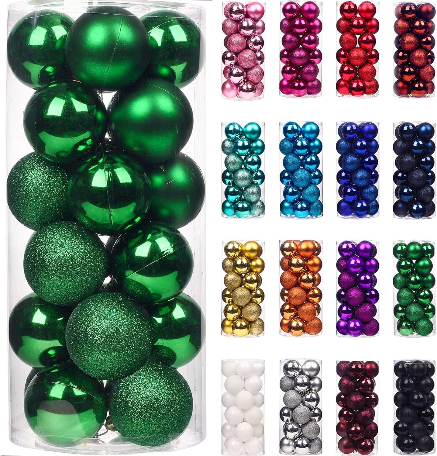 24-Piece Green Shatterproof Plastic Christmas Ball Ornaments Set