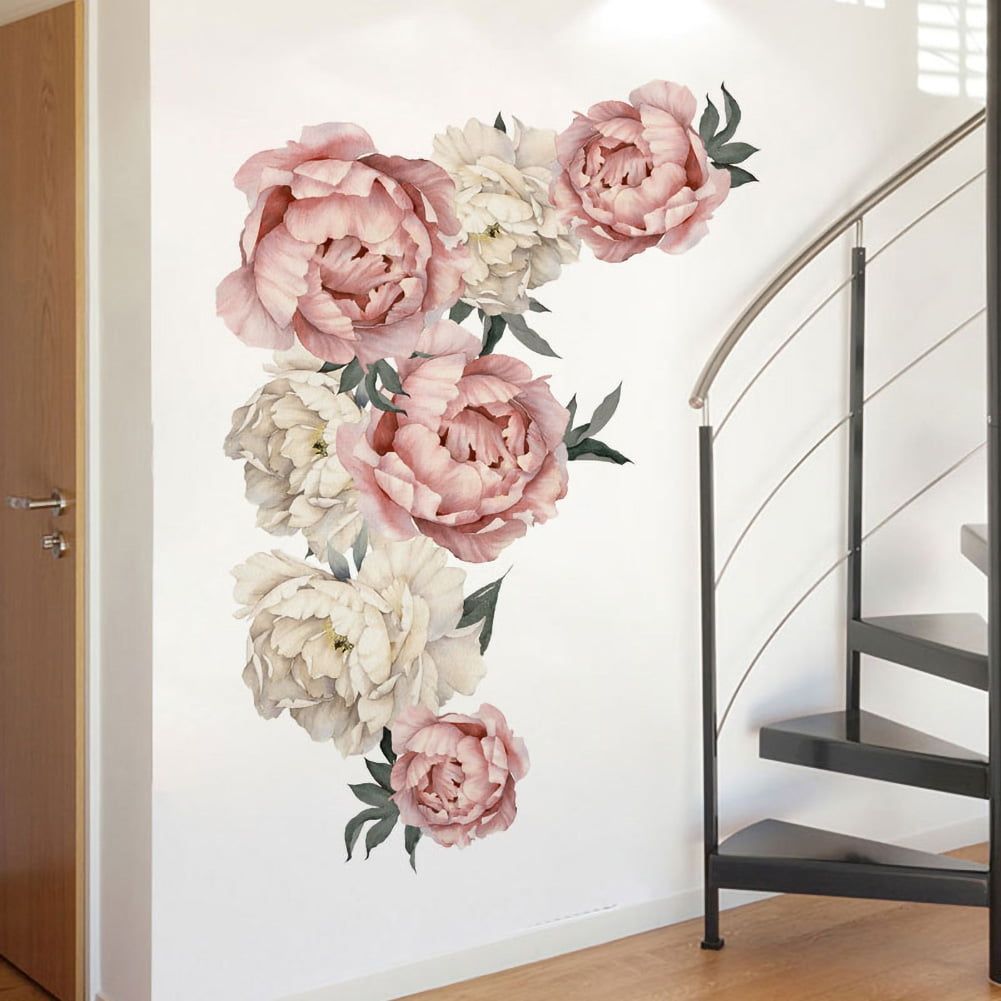 Pink and White Peony Floral PVC Wall Decals for Nursery