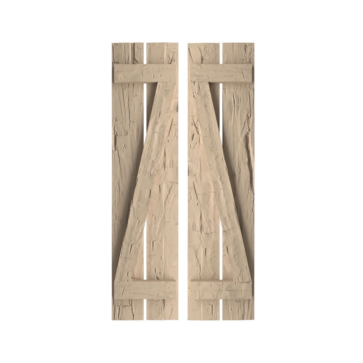 Tan Cedar Rustic Board-n-Batten Faux Wood Shutters with Z-Board, 42"