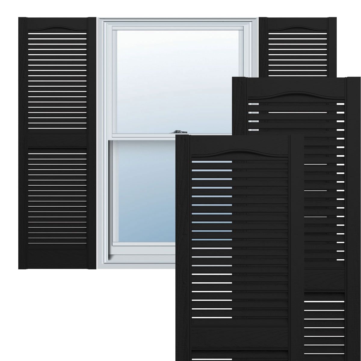 57" Black Vinyl Open Louver Window Shutters, Pair