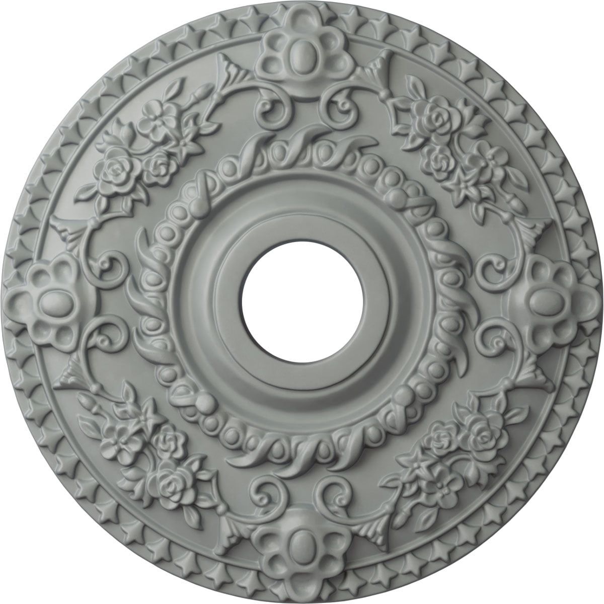 Primed Gray Urethane Rose Ceiling Medallion, 18" Diameter