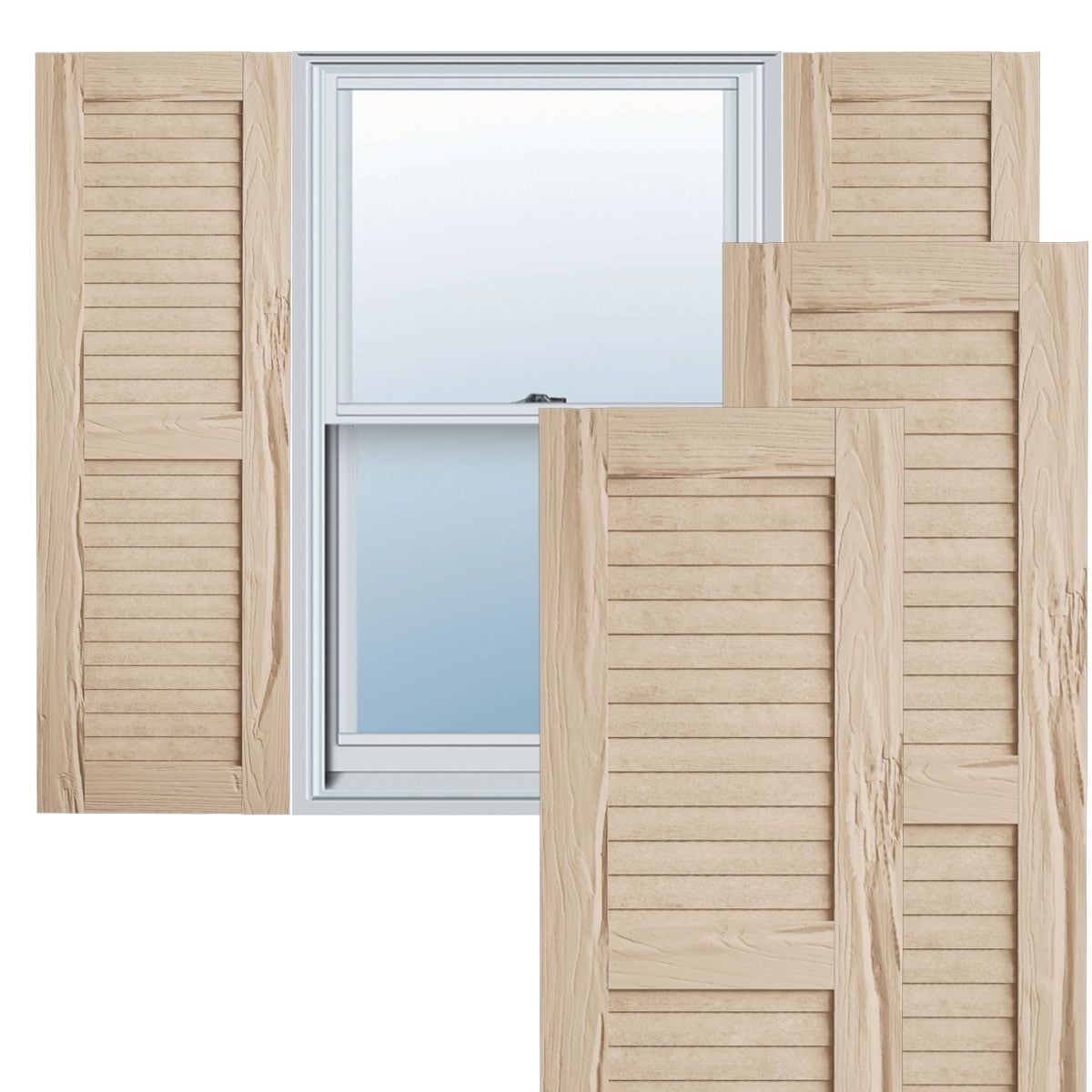 Riverwood Tan Faux Wood 52" Shutters with Louver Design