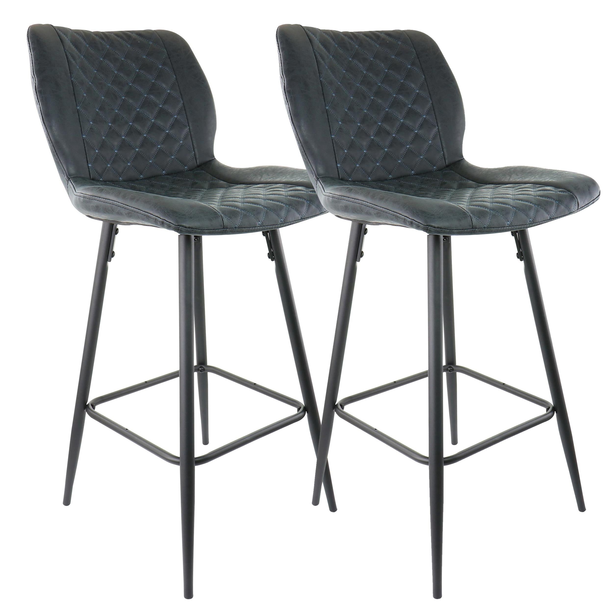 Diamond Stitched Black Faux Leather Bar Stools with Metal Legs