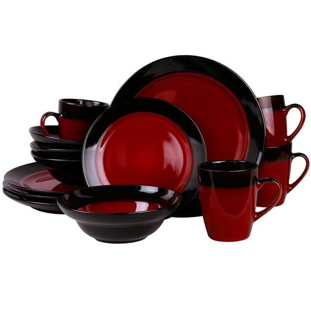 Elama Red and Black Ceramic 16-Piece Dinnerware Set