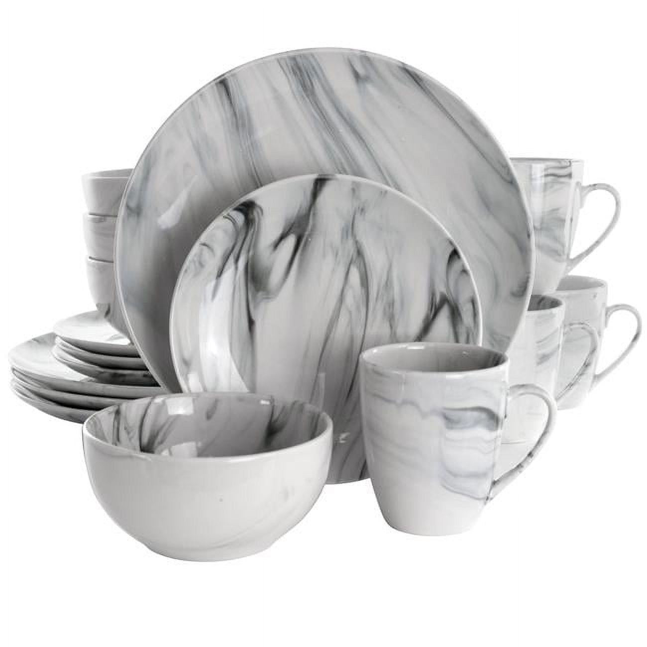 16-Piece Black and White Marble Ceramic Dinnerware Set