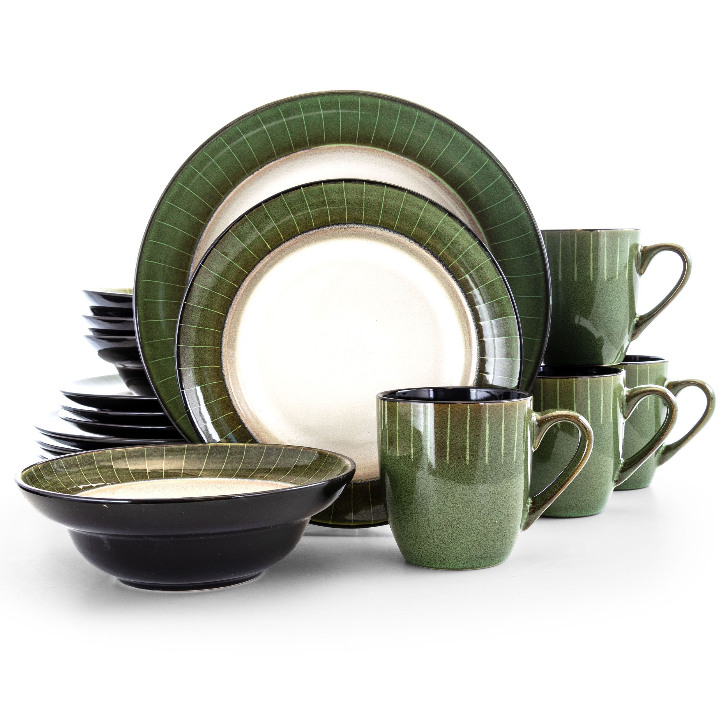 Grand Jade Green and White Ceramic 16-Piece Dinnerware Set