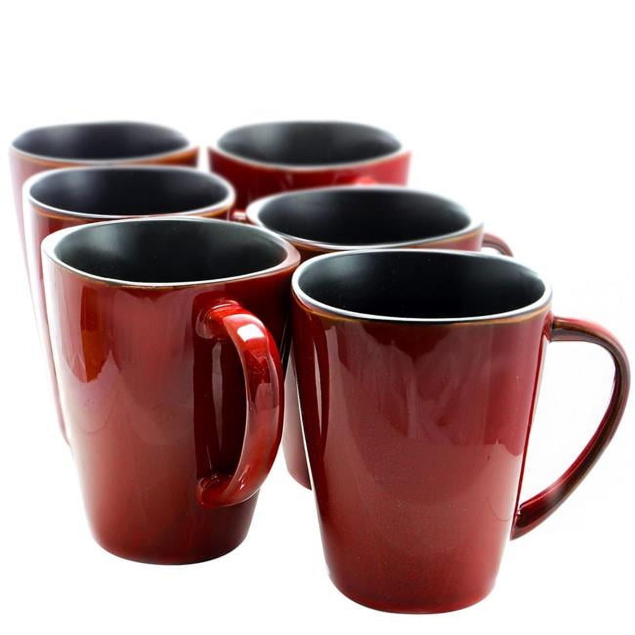 Elama Red Ceramic 14 oz Geometric Beverage Mugs, Set of 6