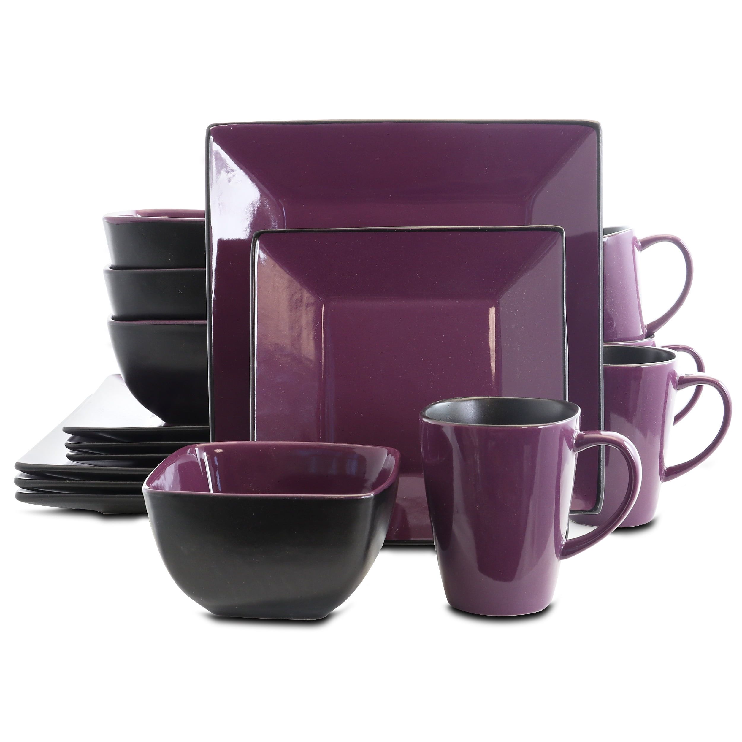 Mulberry Loft Purple and Black Ceramic Dinnerware Set for 4