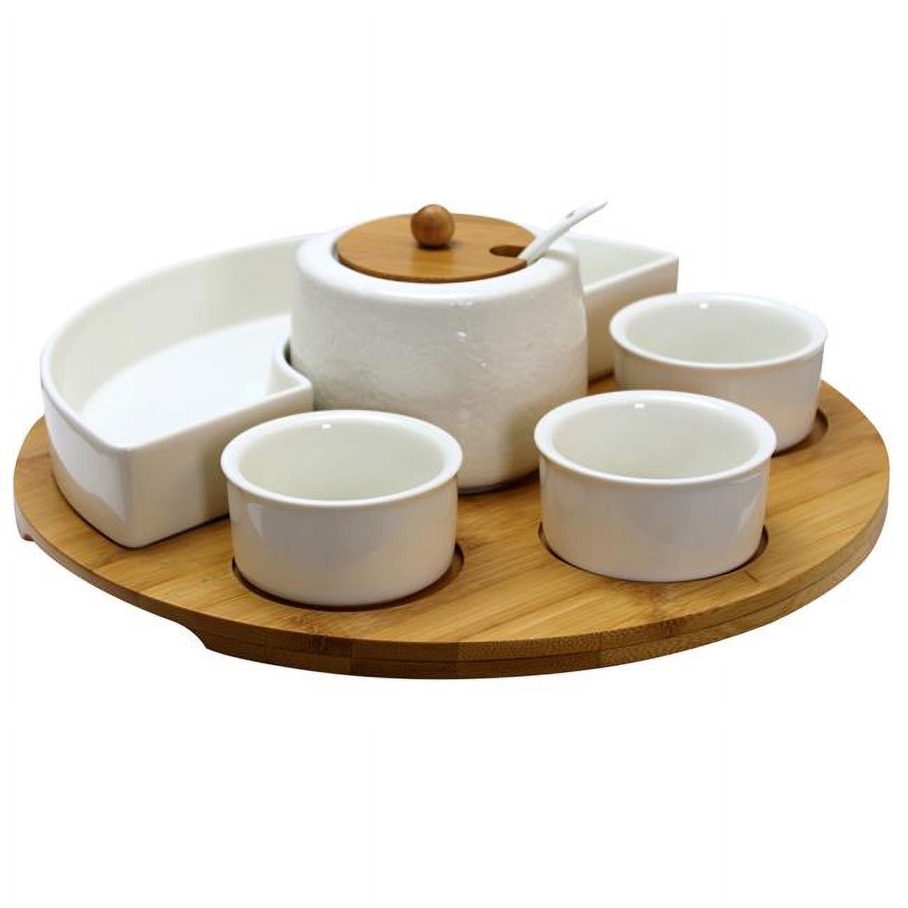 White Ceramic and Bamboo 8-Piece Appetizer Serving Set