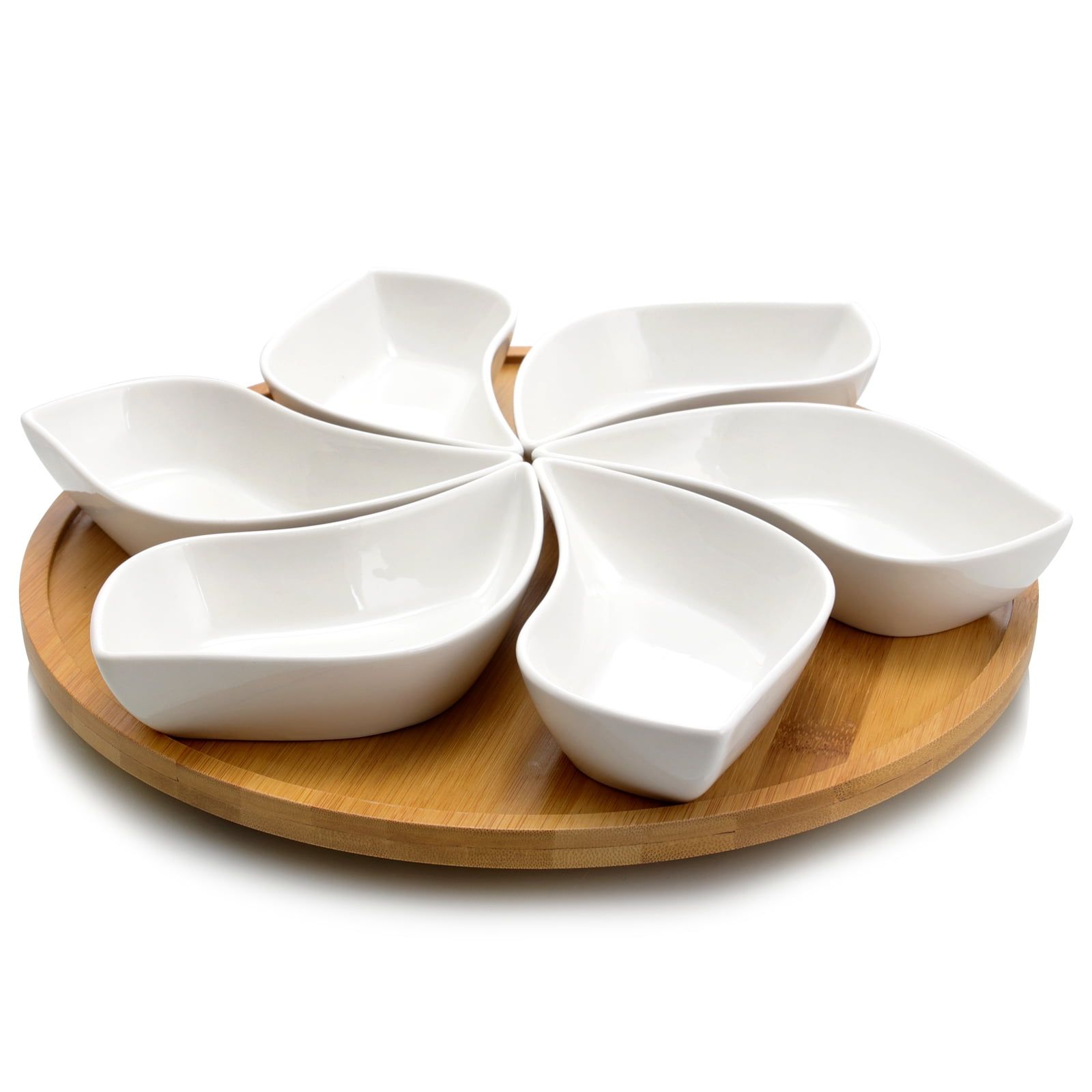 Elama Signature 13.5" Bamboo & Stoneware Lazy Susan Appetizer Set