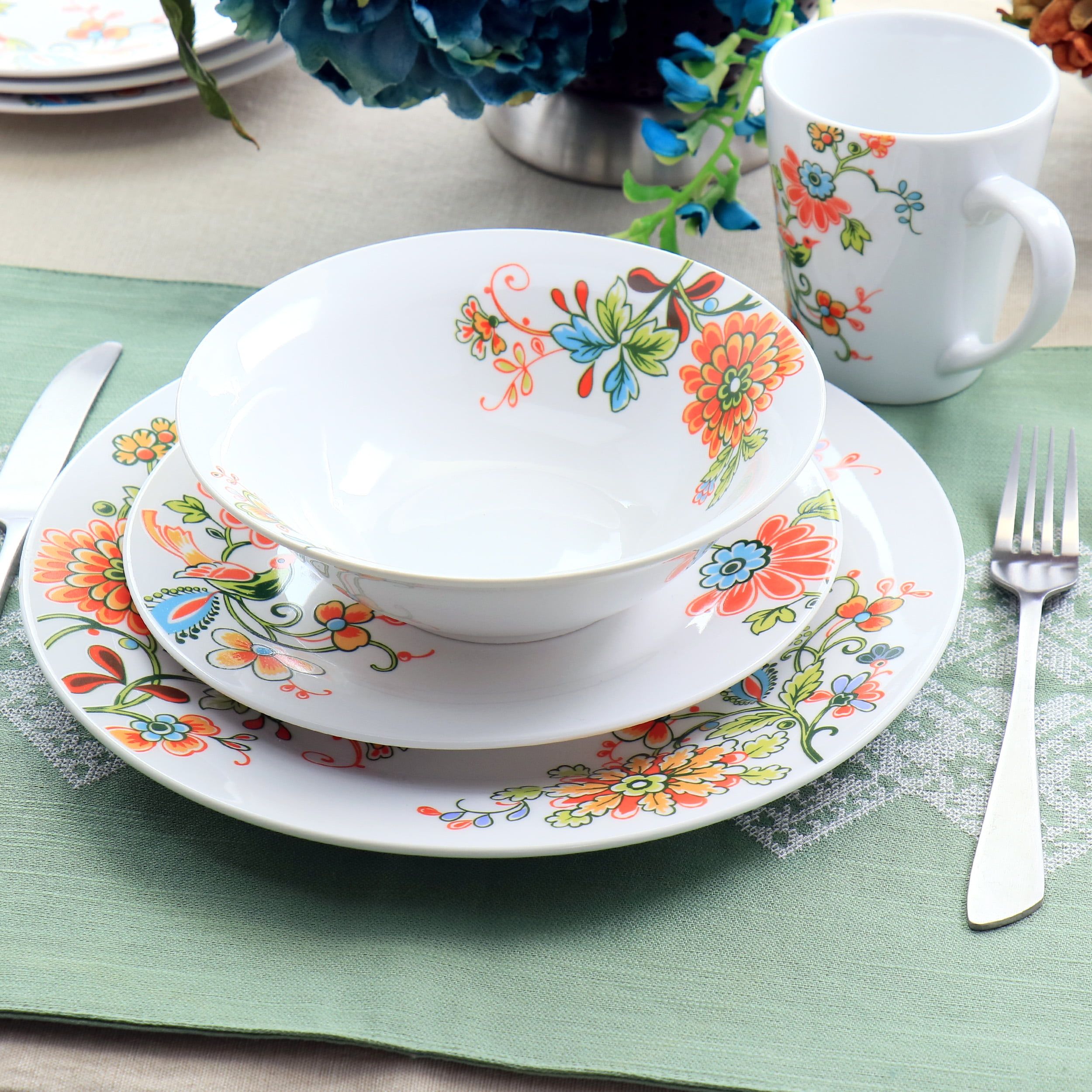 Spring Bloom 16-Piece Floral Porcelain Dinnerware Set