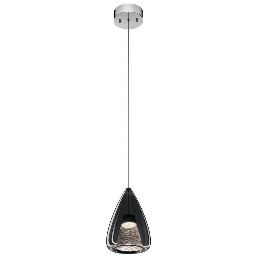 Chrome Smoke Glass LED Mini Pendant Light