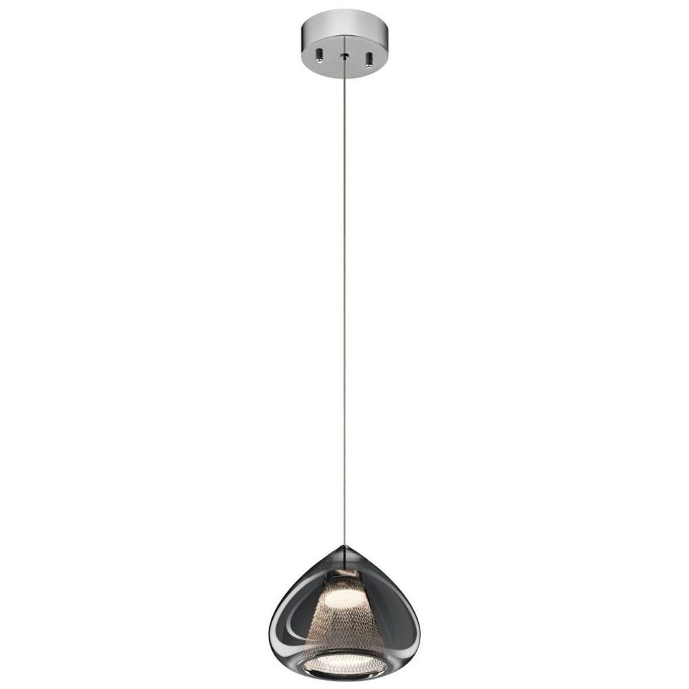 Zin Chrome Mesh LED Mini Pendant with Smoke Glass Shade