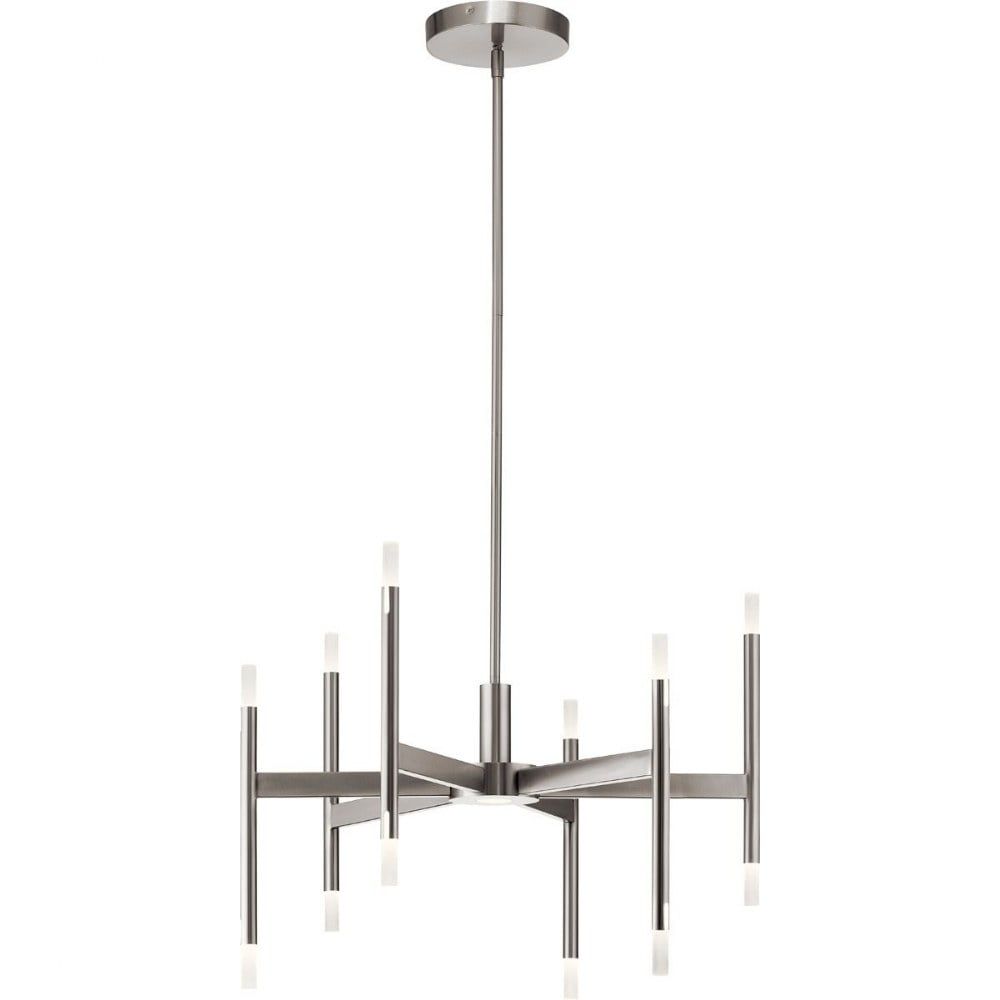 Brushed Nickel and Crystal LED Chandelier with Etched Acrylic Shade