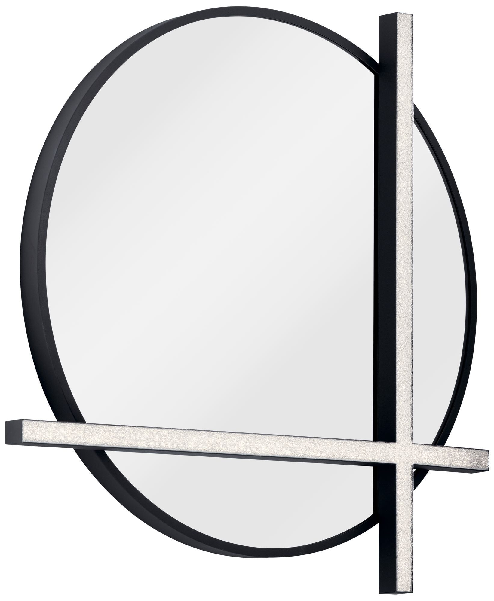 Matte Black Round LED Wall Mirror with Acrylic Accent