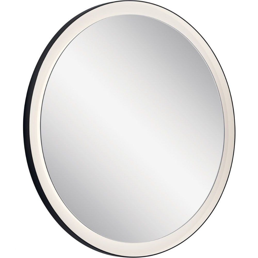 Sleek Round Matte Black LED Bathroom Mirror with Frosted Acrylic Shade