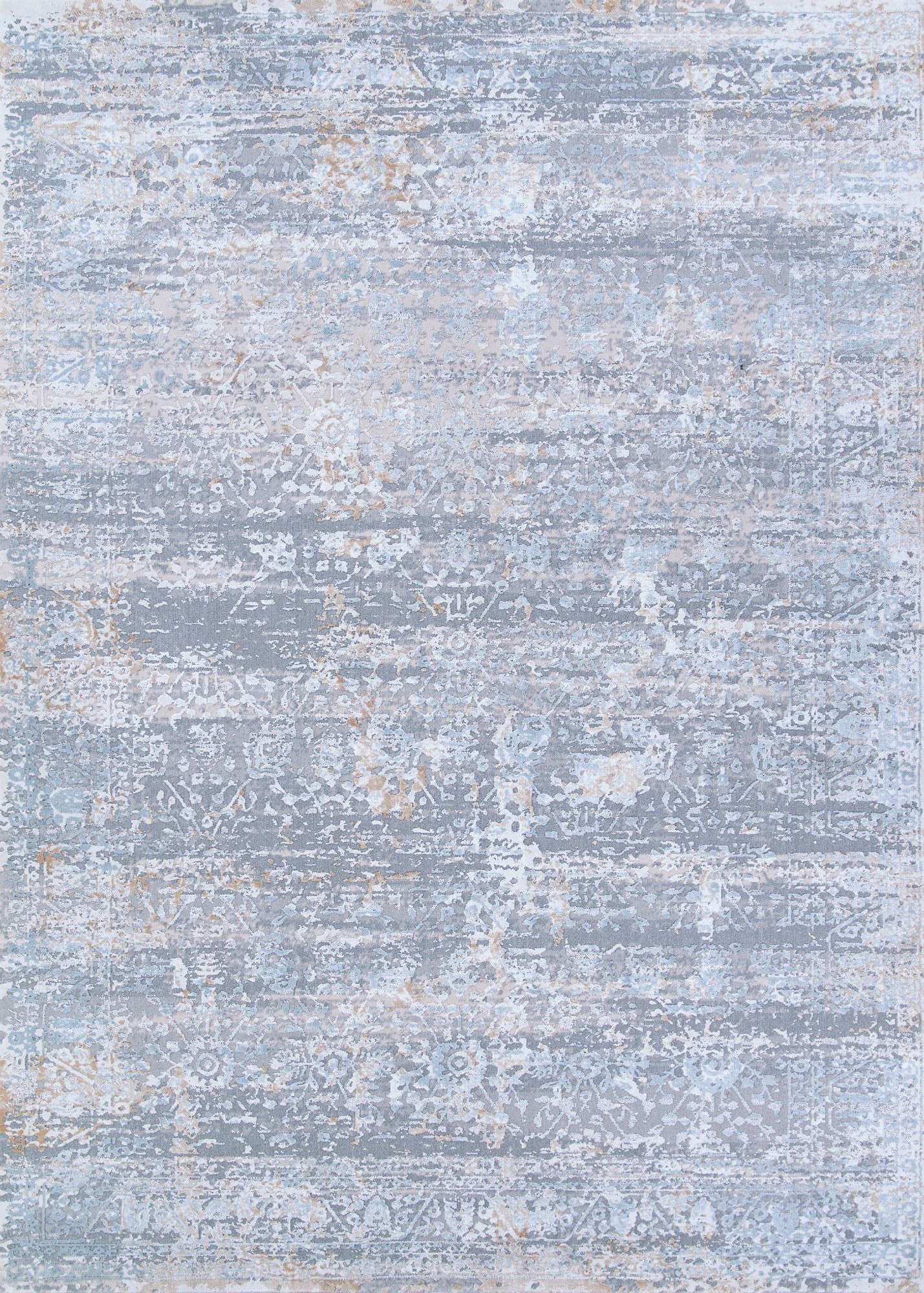 Mist Gray Abstract Viscose 2'x3'11" Easy-Care Area Rug