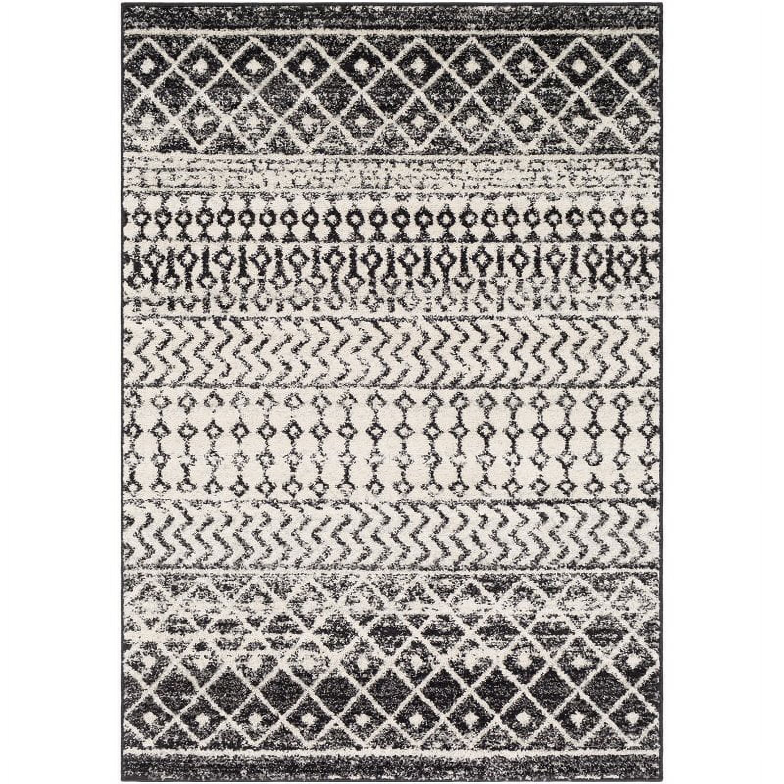 Elaziz Rectangular Gray and White Synthetic Area Rug