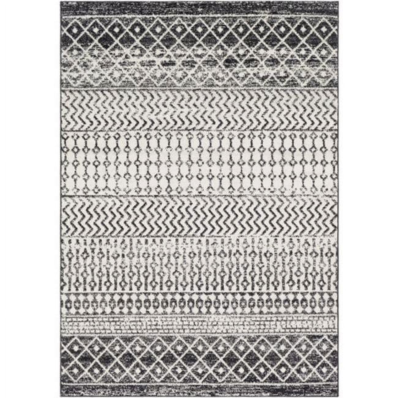 Elaziz Rectangular Gray and White Synthetic Area Rug
