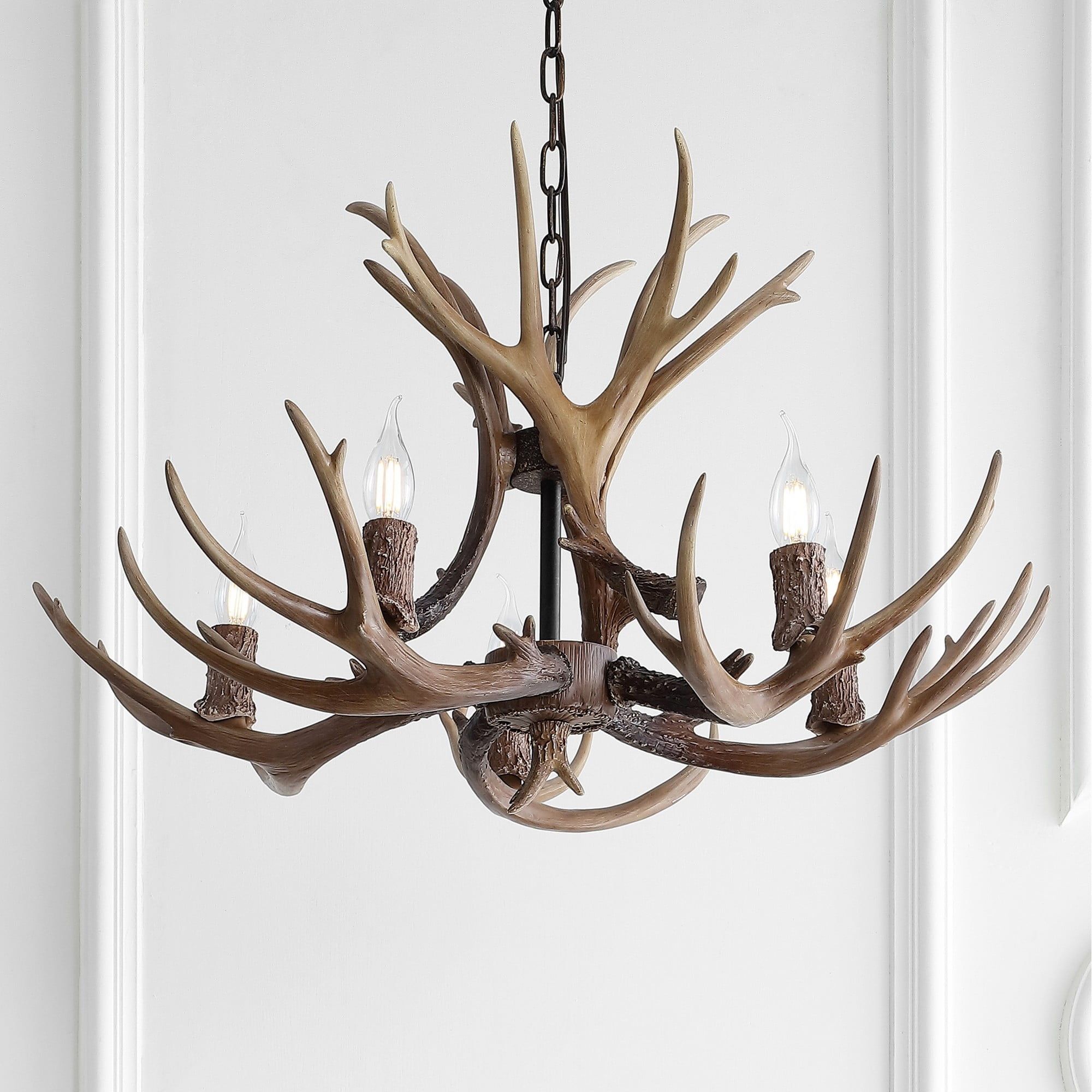 Eldora 30" Brown Resin Antler 5-Light Chandelier