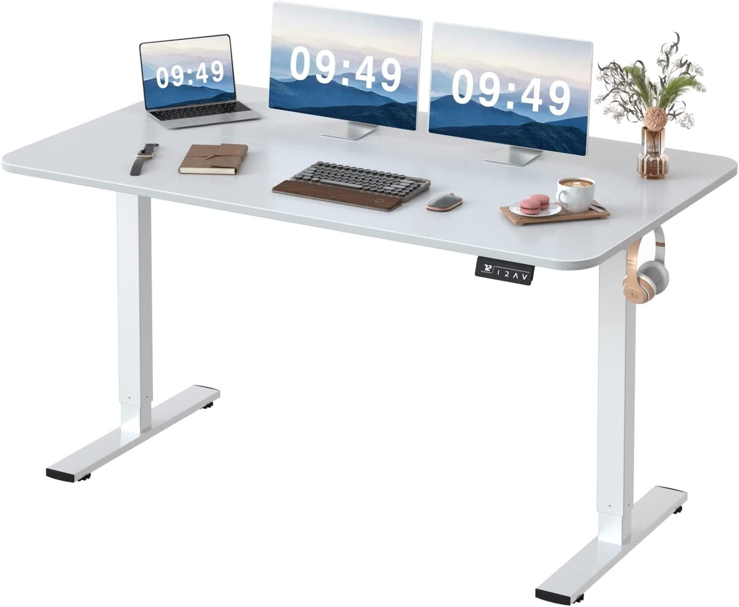 White Adjustable Height Standing Desk with USB Port and Drawer