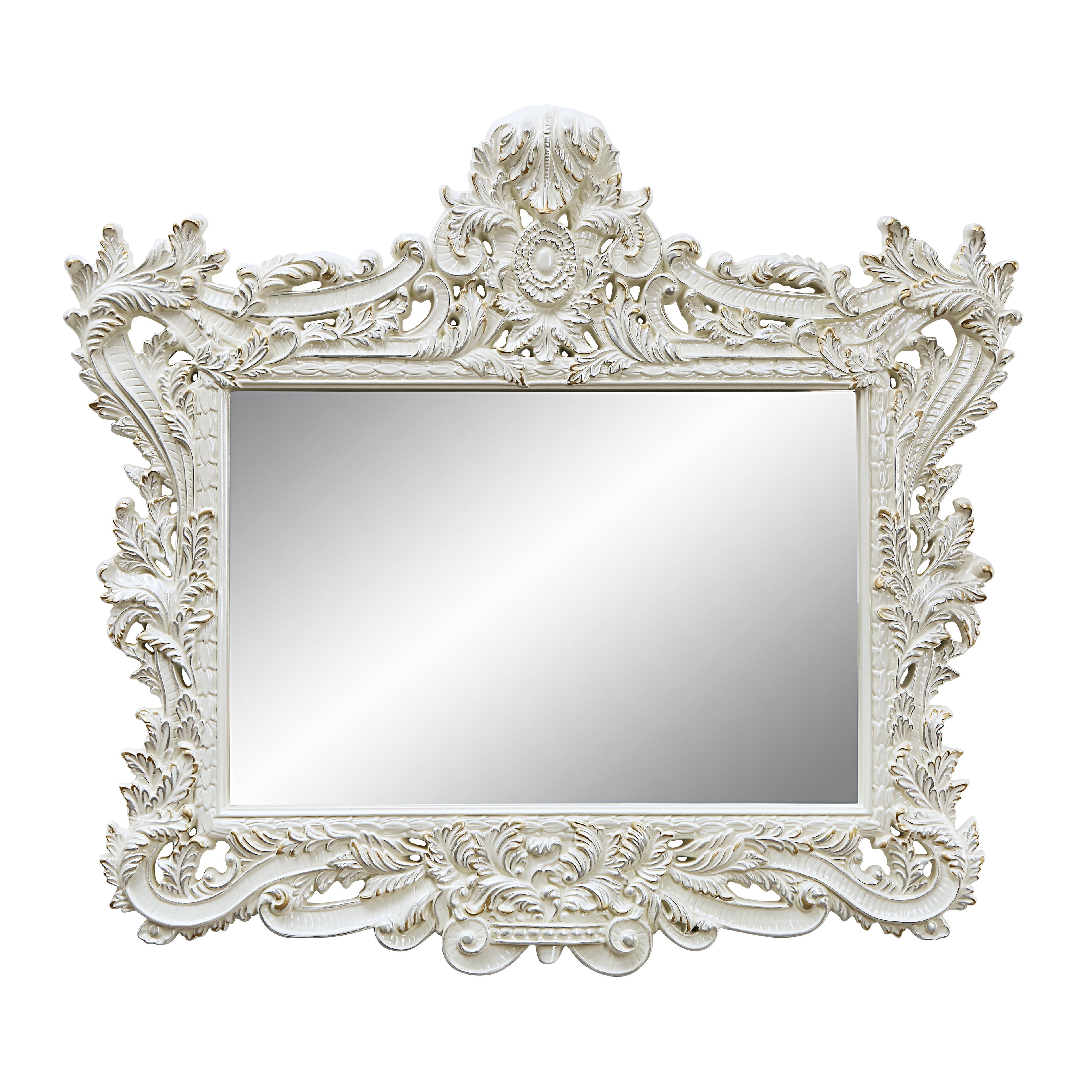 Adara Antique White and Gold Rectangular Wood Dresser Mirror