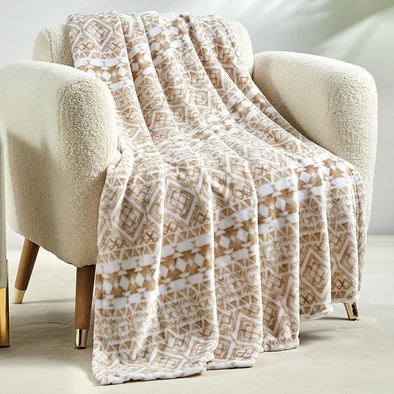 Tala Beige and White Fleece Throw Blanket 60"x50"