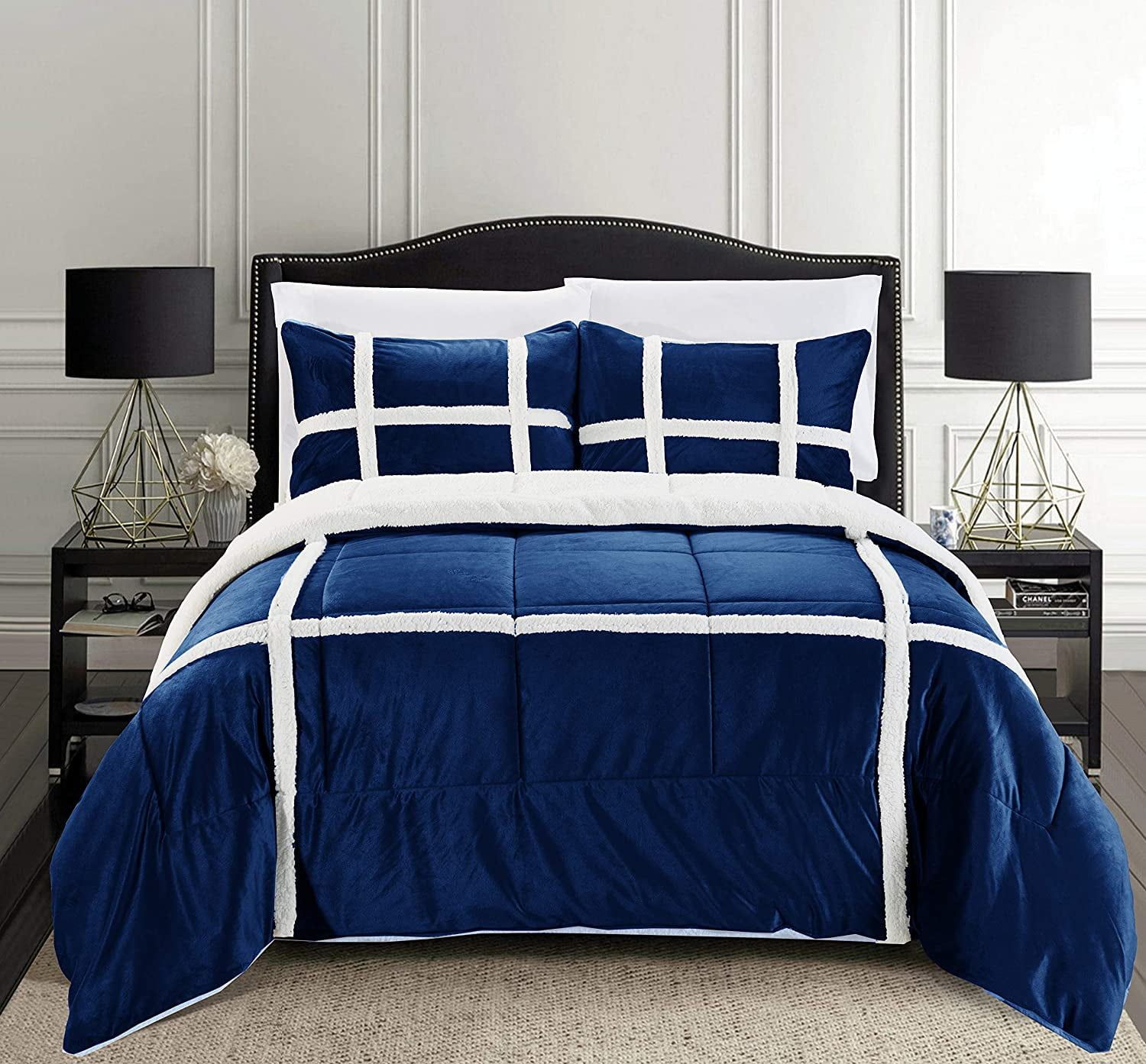 Navy Full Microfiber Down Alternative Reversible Bed Set