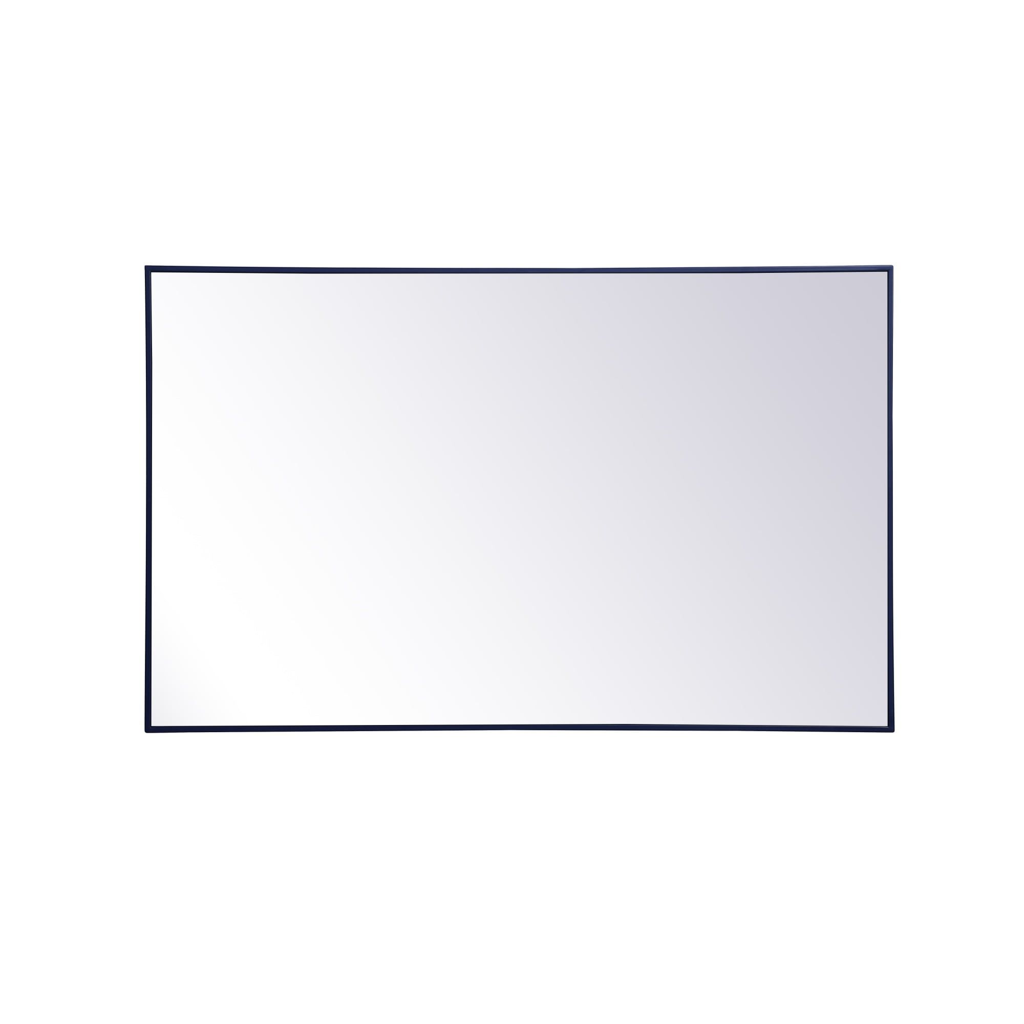 Contemporary Blue Wood & Silver Metal Frame Rectangular Mirror 30" x 48"