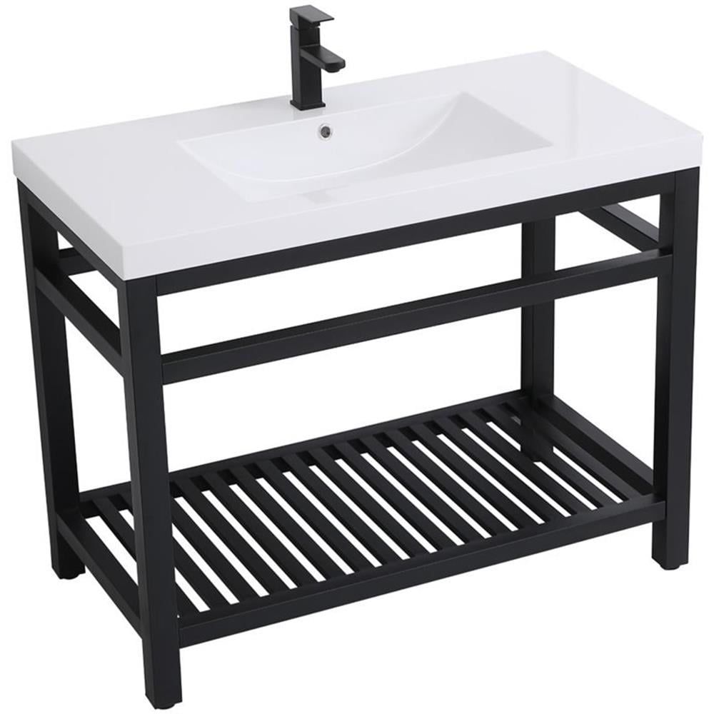 Black Metal 42-Inch Single Bathroom Vanity with White Sink