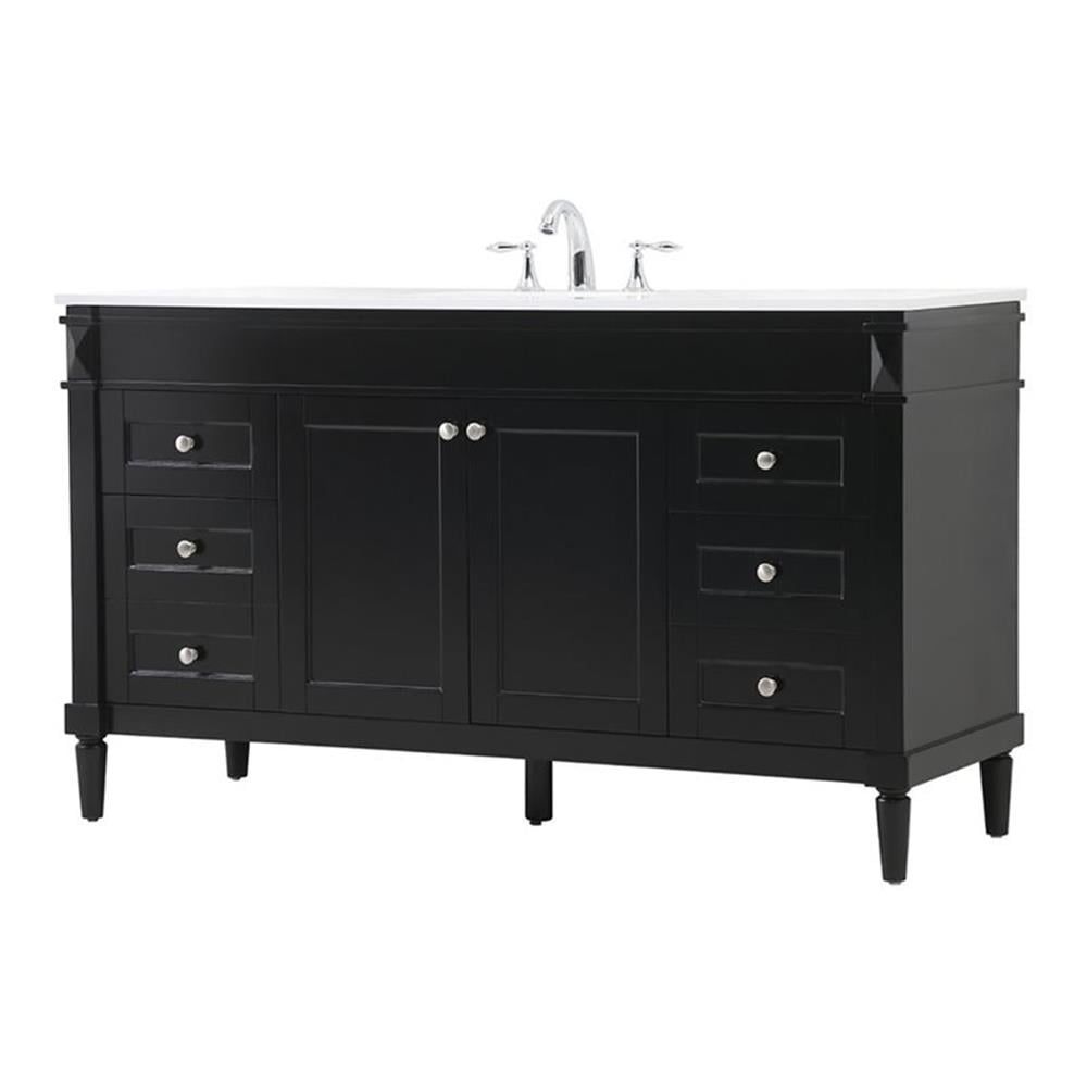 Black and Nickel 60" Single Bathroom Vanity with Marble Top