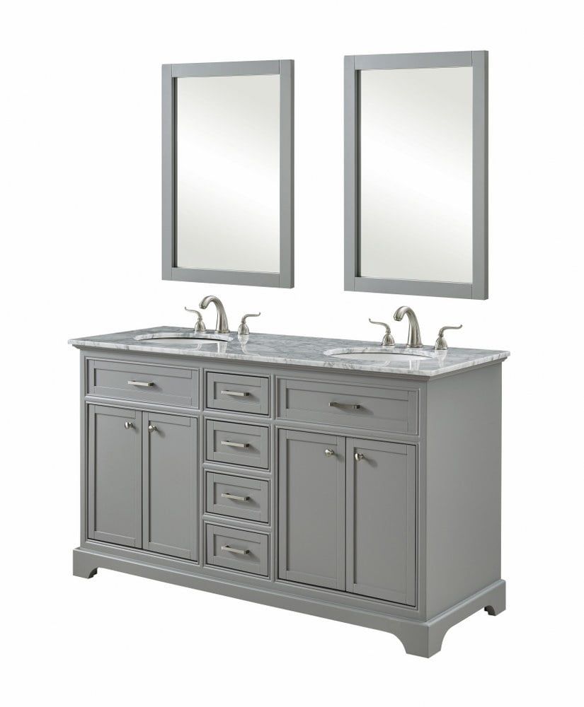 60" Light Grey Double Vanity Set with Marble Top