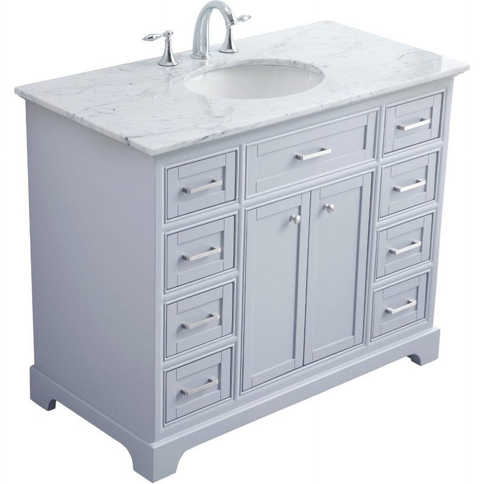 Light Grey Solid Wood 42" Single Bathroom Vanity with Marble Top