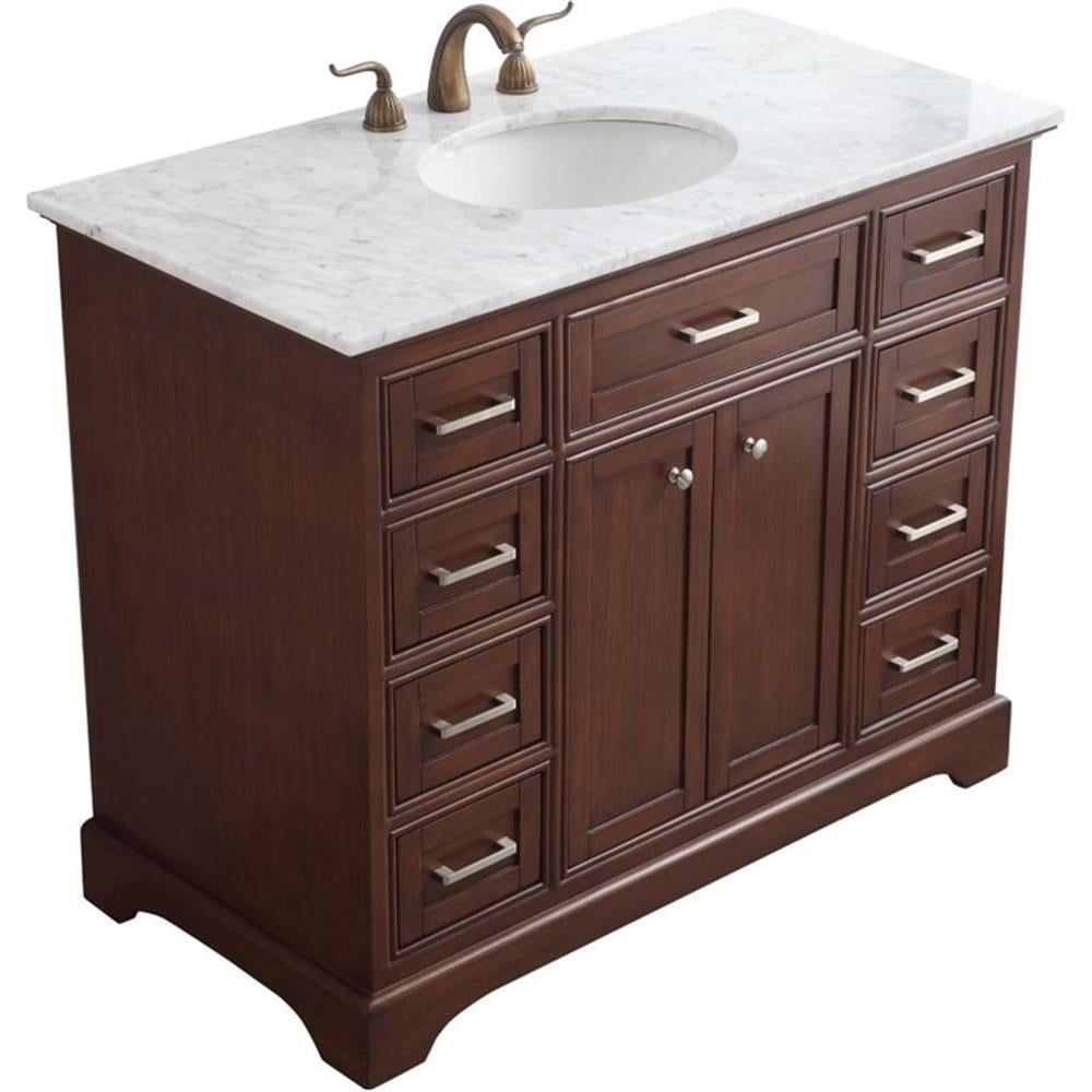 Elegant Teak 42" Single Vanity with Marble Top