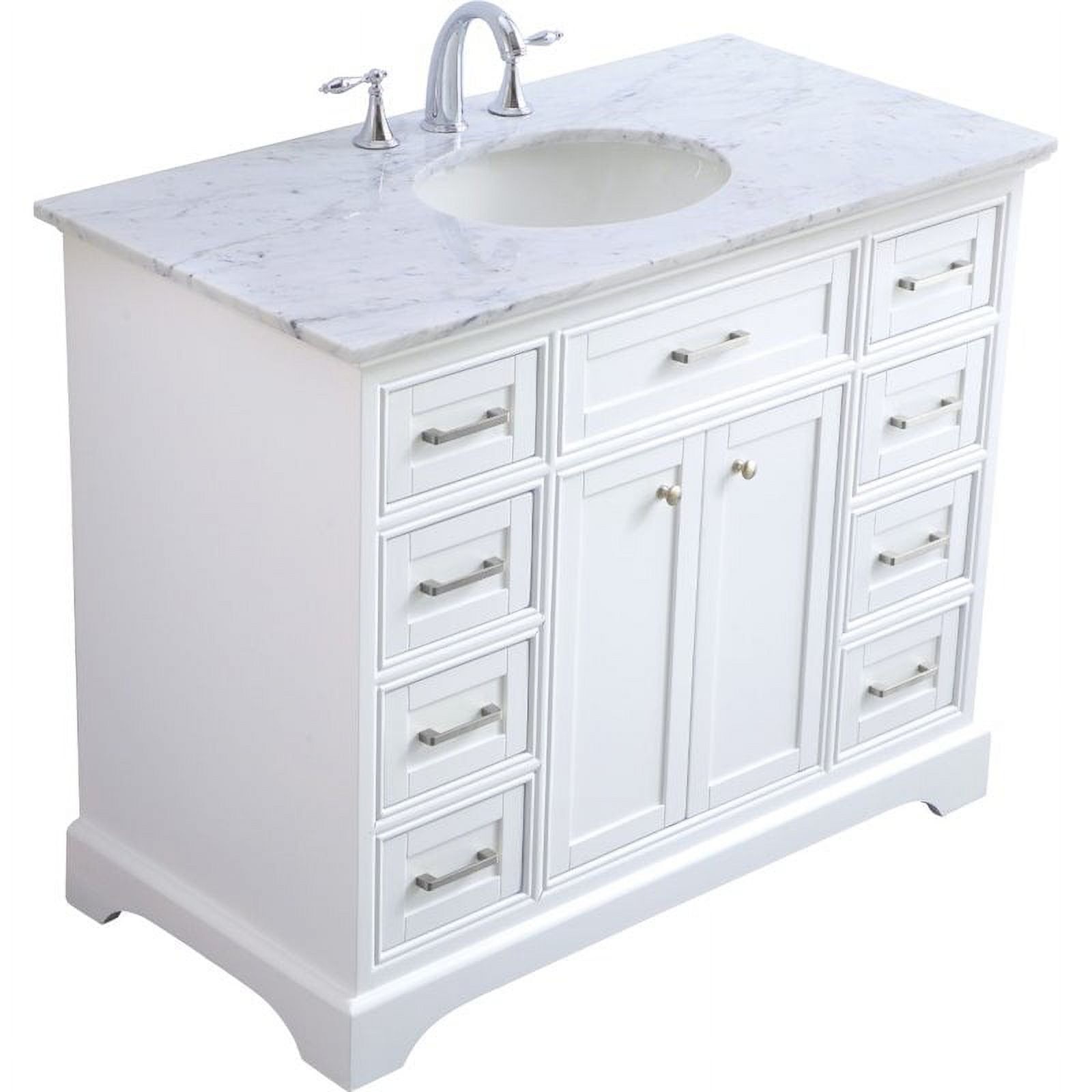 Elegant White 42" Single Bathroom Vanity with Marble Top