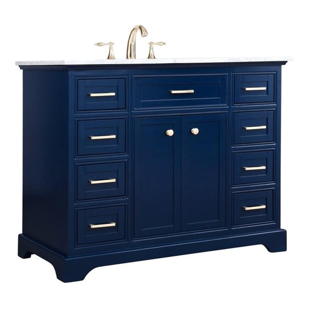 Blue Solid Wood and MDF Single Bathroom Vanity with Carrara Marble Top