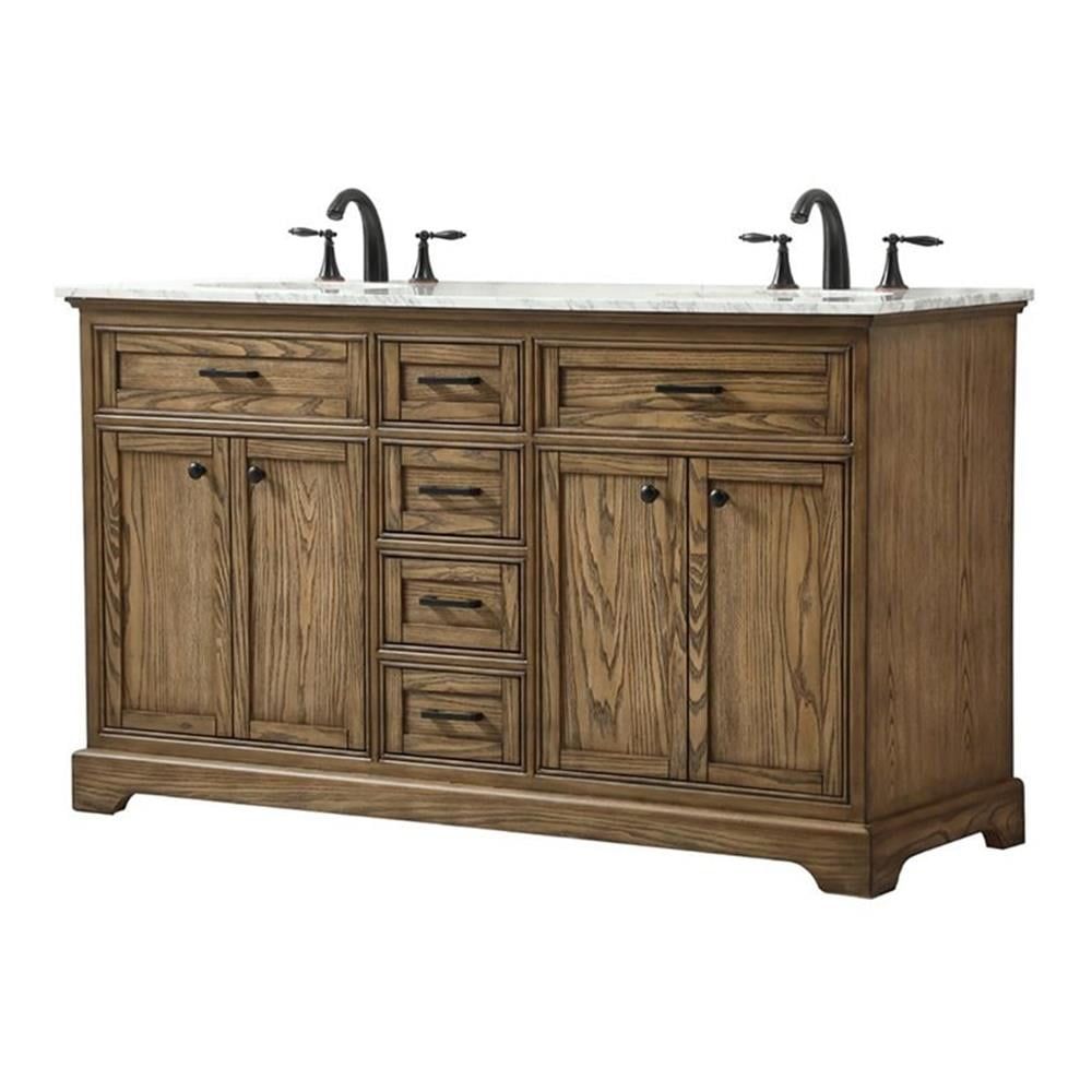 Driftwood Double Freestanding Bathroom Vanity with Carrara Marble Top