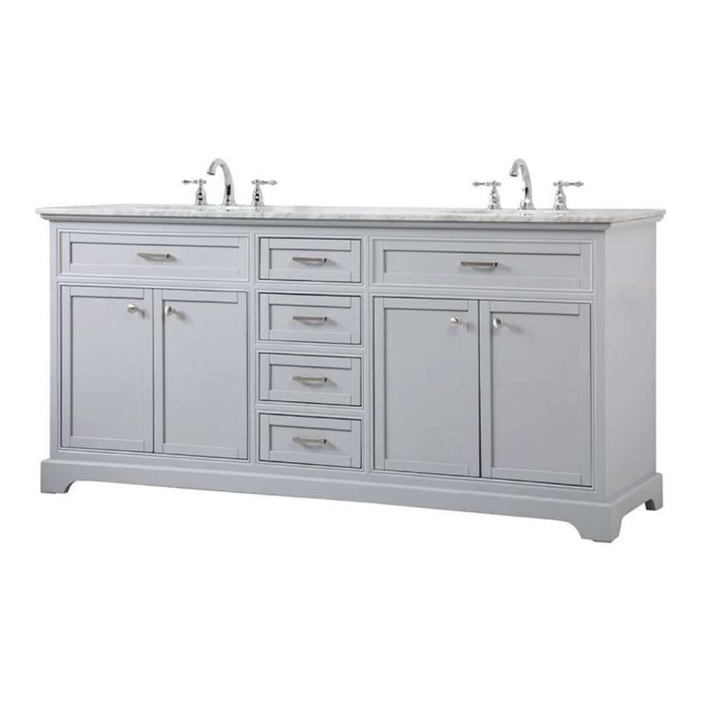 Gray Double Freestanding Solid Wood Bathroom Vanity with Marble Top