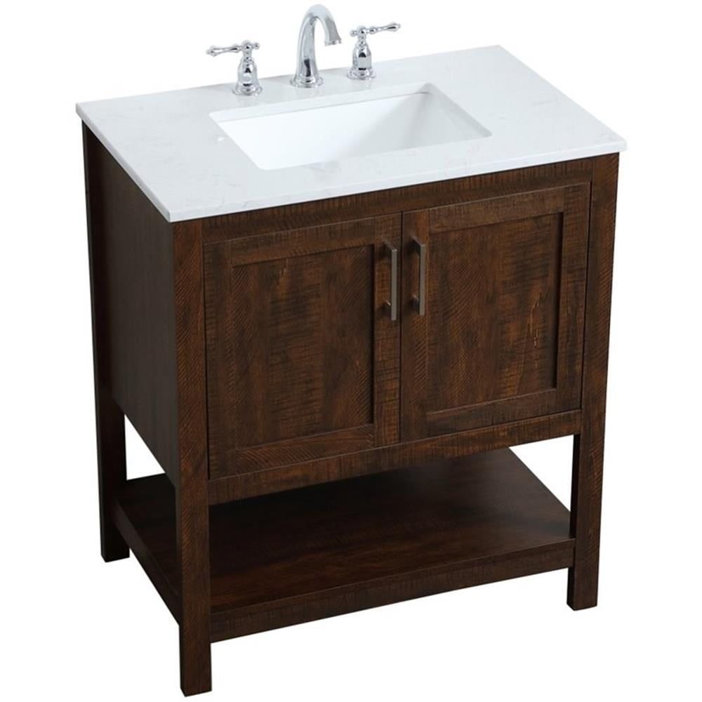 Espresso 30" Single Traditional Bathroom Vanity with Quartz Top