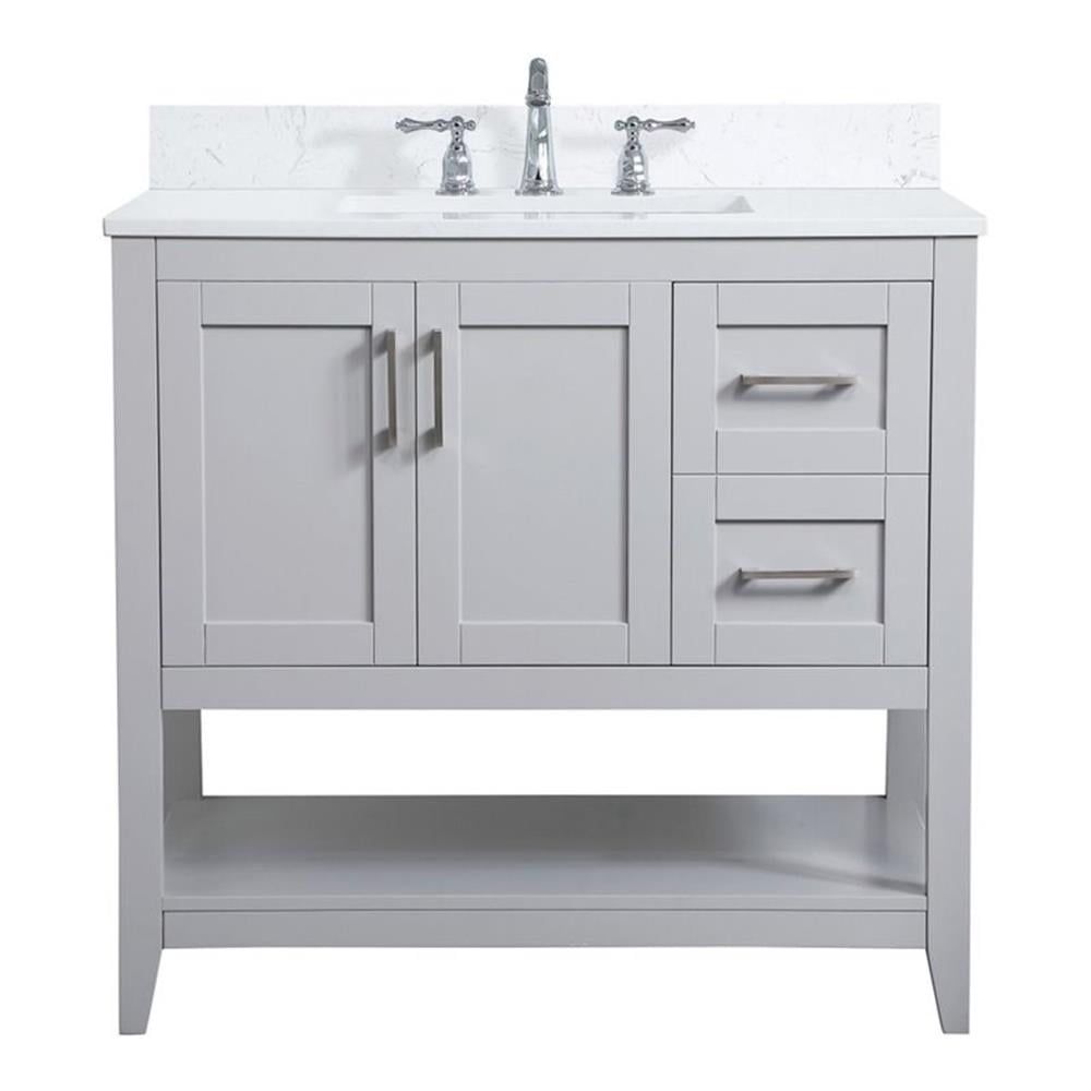 Aubrey 36" Gray Solid Wood Single Bathroom Vanity with Quartz Top