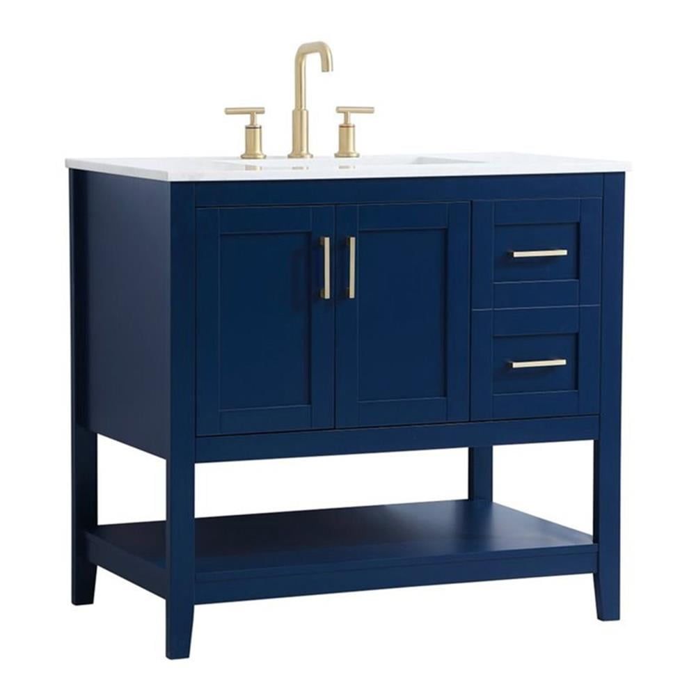 Aubrey 36" Blue Traditional Bathroom Vanity with Calacatta Quartz Top