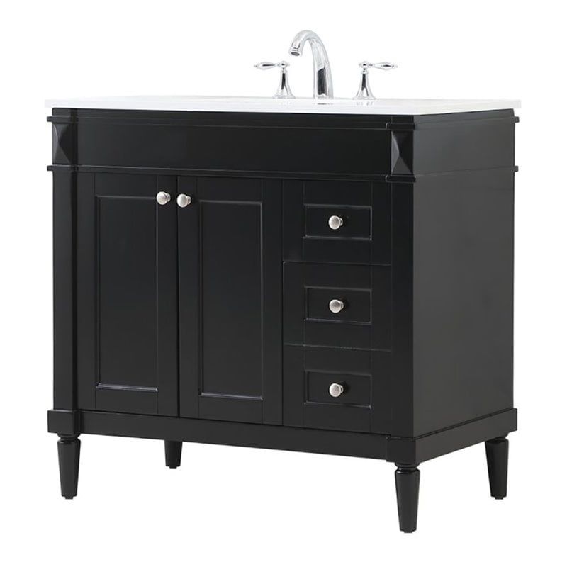 Elegant Black 36" Single Bathroom Vanity with Quartz Top